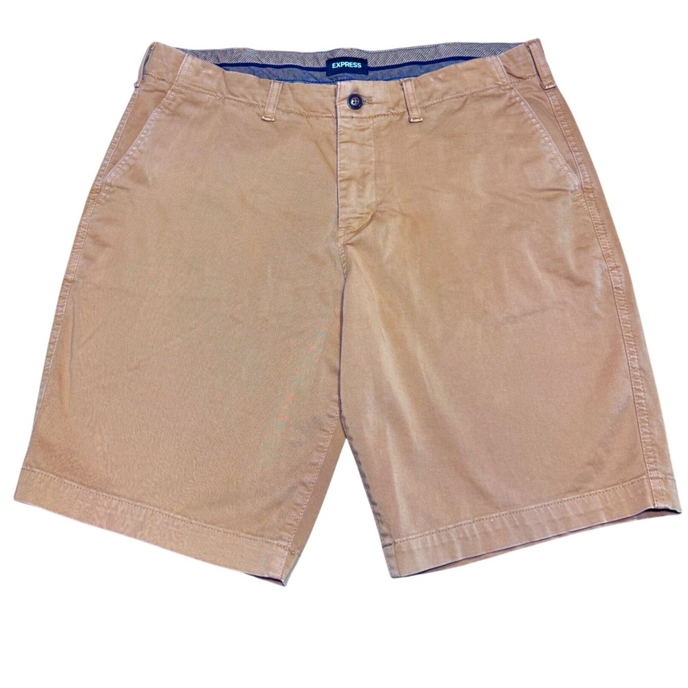 Express Shorts Stretch Cotton Tan 36 Classic 10" Inseam Khaki Chino